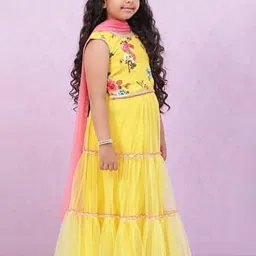 BIBA Girls Lime Yellow Floral Print Blouse, Lehenga with Dupatta image 3