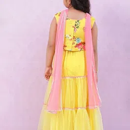 BIBA Girls Lime Yellow Floral Print Blouse, Lehenga with Dupatta image 2