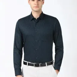 Peter England Navy Cotton Slim Fit Printed Shirt-picture-33