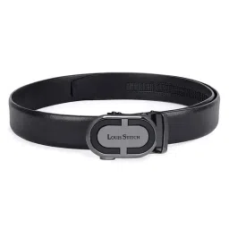Louis Stitch Black Leather Auto Lock Gunmetal Buckle Formal Belt for Men-image-31