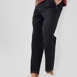 Snitch Men Dark Charcoal Black Mid-Rise Baggy Jeans image 5