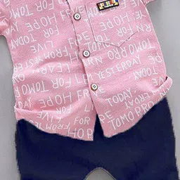 WINSWORLD ENTERPRISE Kids Typography Printed Mandarin Collar Shirt With Shorts image 2