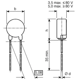 Epcos B599*5 Series PTC Type Thermistor 800 mΩ Resistance +125°C Operating Temperature, B59955C0120A070 image 2