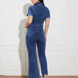 Miss Chase Navy Blue Denim Solid Jumpsuit image 2