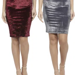 N-Gal Maroon & Grey Above Knees Skirt (Pack Of 2) image 1