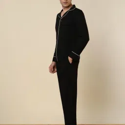 SleepZ by Raymond Black Solid Regular Fit Shirt & Pyjama Set image 4