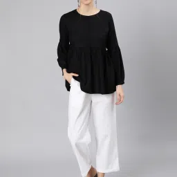 Jaipur Kurti White Flared Fit Pleated Trousers image 4