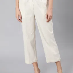 Jaipur Kurti Off White Straight Fit Pleated Trousers image 1