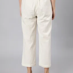 Jaipur Kurti Off White Straight Fit Pleated Trousers image 2