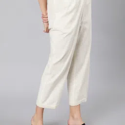 Jaipur Kurti Off White Straight Fit Pleated Trousers image 3