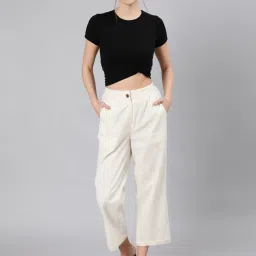 Jaipur Kurti Off White Straight Fit Pleated Trousers image 4