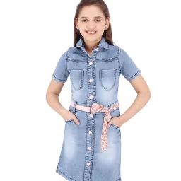 Cutecumber Kids Blue Washed Dress with Belt image 1