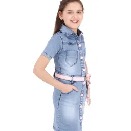 Cutecumber Kids Blue Washed Dress with Belt image 3