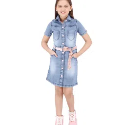 Cutecumber Kids Blue Washed Dress with Belt image 4