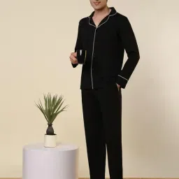 SleepZ by Raymond Black Solid Regular Fit Shirt & Pyjama Set image 5