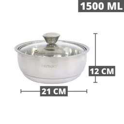 Femora Silver Stainless Steel Serving Bowls (1500 ml) - Set of 2 image 3