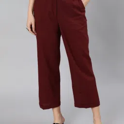 Jaipur Kurti Maroon Straight Fit Pleated Trousers image 1