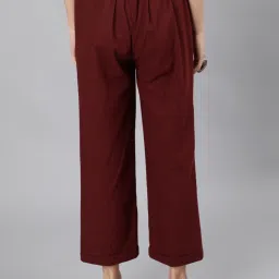 Jaipur Kurti Maroon Straight Fit Pleated Trousers image 2
