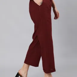 Jaipur Kurti Maroon Straight Fit Pleated Trousers image 3