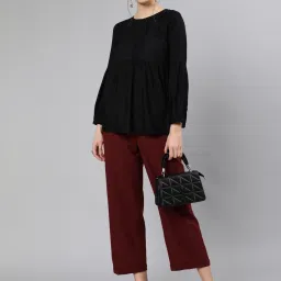 Jaipur Kurti Maroon Straight Fit Pleated Trousers image 4