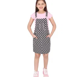 Cutecumber Kids Pink & Black Printed Top with Dungaree image 4