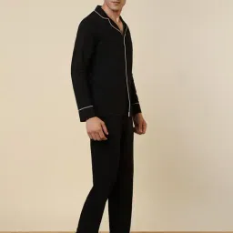 SleepZ by Raymond Black Solid Regular Fit Shirt & Pyjama Set image 3