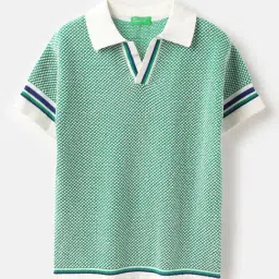 United Colors of Benetton Boys Green Cotton Textured Polo-image-29
