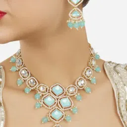 Zaveri Pearls Turquoise Blue Stones Beads Austrian Diamonds Necklace & Earring Set-ZPFK18004-picture-32
