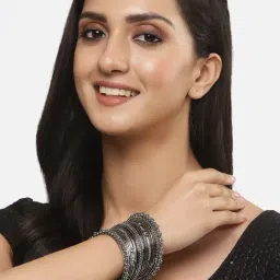 Zeneme Gold Plated White AD Studded Beaded Oval Shaped Mangalsutra Set image 5