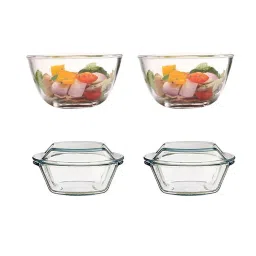 Femora Transparent Borosilicate Glass Microwave Safe Mixing Bowl (2.65 L) With Casserole Set(1.5 L) image 1