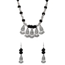 I Jewels Silver Plated Stones Studded & Ghungroo Beaded Oxidised Necklace and Earrings-picture-24