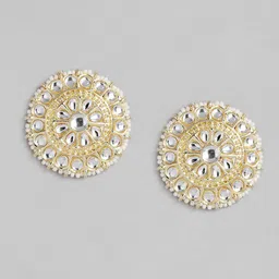 I Jewels Yellow Gold Plated Kundan & Pearls Studded Choker Jewellery Set image 3