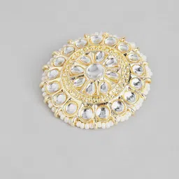 I Jewels Yellow Gold Plated Kundan & Pearls Studded Choker Jewellery Set image 4