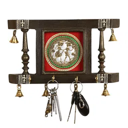 ExclusiveLane Brown & Red Dhokra Warli Hand-Painted Teak Wooden Key Holders image 2