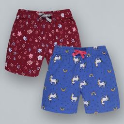 Plum Tree All Over Flower Printed Shorts Pack Of 2 -Blue Red-picture-41