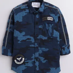 Polka Tots Full Sleeves Camouflage  Printed Shirt - Blue-image-73