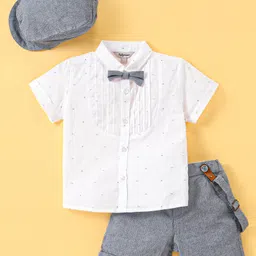 ToffyHouse 100% Cotton Woven Half Sleeves Party Printed Shirt & Short Set with Suspender Bow & Hat - Blue-picture-10
