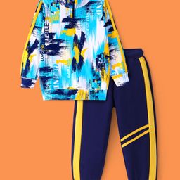 Ollington St. 100% Cotton Knit Full Sleeves Printed Sweatshirt & Joggers Winter Wear Set - Blue-image-20