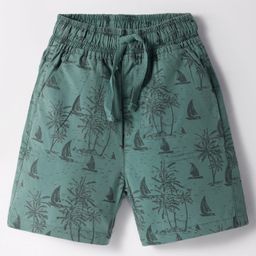 CUCUMBER Cotton Woven Above Knee Length Shorts with Tree Prints - Dark Green-picture-7