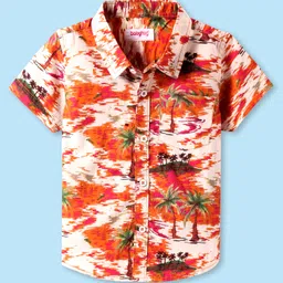 Babyhug Cotton Woven Half Sleeves Shirt with Beach Theme Print - Orange & Peach-picture-24