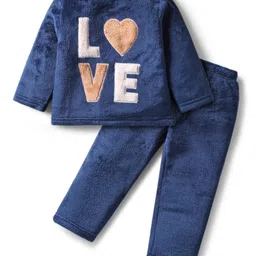 Babyhug Fur Woven Full Sleeves Winter Wear Suit Set with Love Embroidery - Navy Blue-picture-20
