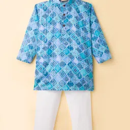 Ridokidz Full Sleeves Ethnic Motif Printed & Sequins Embellished Kurta Pyjama Set - Blue-picture-17