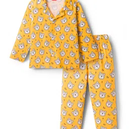 Babyhug Cotton Knit Full Sleeves Co-ords Night Suit With Animal Print - Yellow-picture-12