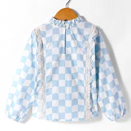 Hugsntugs Cotton Full Sleeves Checkered & Lace Embellished PrintedTop - Blue & White image 3