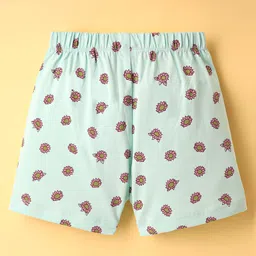 Tango Single Jersey Knit Above Knee Length Shorts with Floral Print & Bow Applique - Sea Green image 2