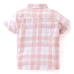 Babyhug Cotton Woven Half Sleeves Checkered Shirt & Shorts Set- Peach & Maroon image 3