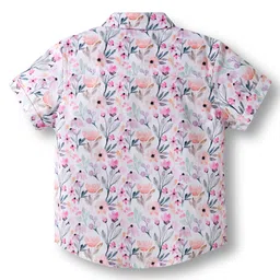 ToffyHouse Cotton Knit Half Sleeves Floral Printed Party Shirt & Shorts Set With Bow & Suspender - Pink image 3