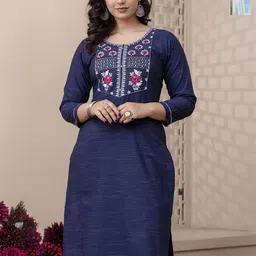 AUZAAI COLLECTION Selection Of 2 Ethnic Motifs Thread Work Round Neck Straight Kurtas-picture-36