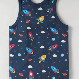 Simply Sinker Knit Sleeveless Vests With Cars Space & Football Print Pack Of 3 - Navy Blue Red & Light Blue image 5