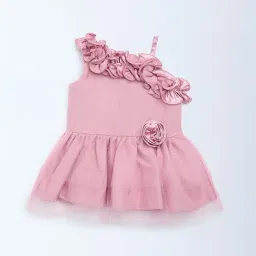 HOP Baby by Westside Pink One-Shoulder Floral Applique Dress-image-7